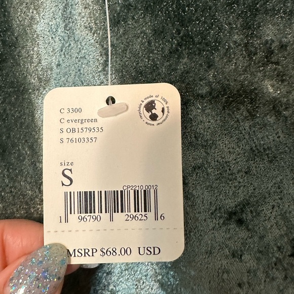 NWT Free People intimately crush velvet tank-small- evergreen - Picture 3 of 4